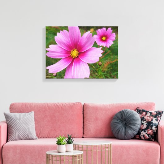 Roze kosmos bloemen canvas afdruk (Insitu (Woonkamer))