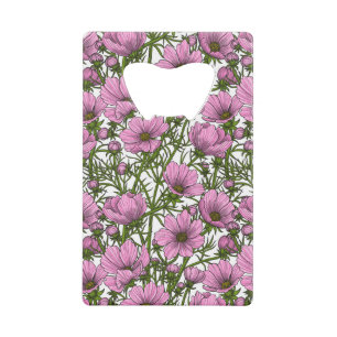 Roze kosmos bloemen creditkaart flessenopener