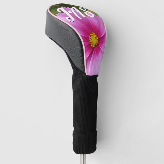 Roze kosmos bloemen golfheadcover (Schuin)