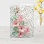 Roze Kosmos Bloemen Op Witte Bruidskant Kaart (Gele Bloem)