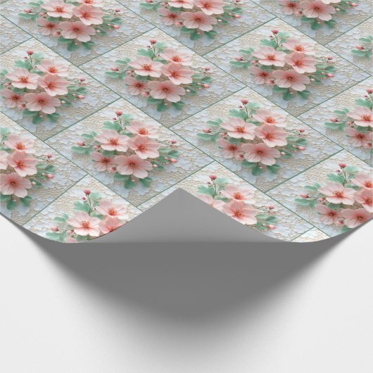 Roze Kosmos Bloemen op Witte kant Cadeaupapier (Hoek)