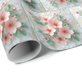 Roze Kosmos Bloemen op Witte kant Cadeaupapier (Rol Hoek)