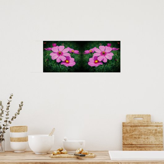 Roze Kosmos Bloemen Spiegel Abstract Poster (Keuken)