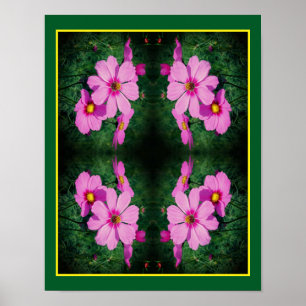 Roze Kosmos Bloemen Spiegel Abstract Poster