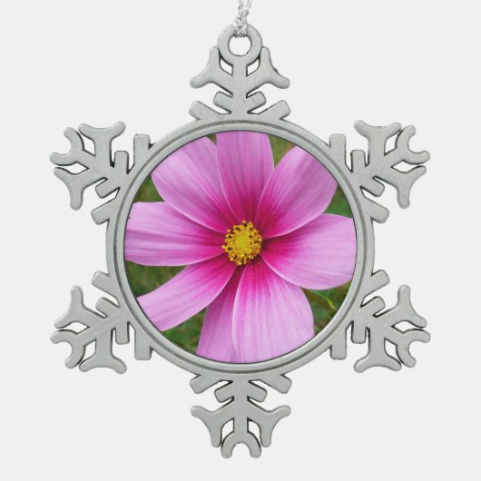 Roze kosmos bloemen tin sneeuwvlok ornament (Voorkant)