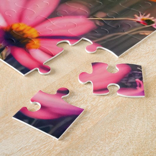 Roze kosmos bloementuin legpuzzel (Zijkant)