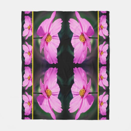 Roze Kosmos Bloemspiegelpatroon Fleece Deken (Voorkant)