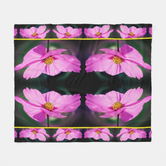Roze Kosmos Bloemspiegelpatroon Fleece Deken (Voorkant (Horizontaal))