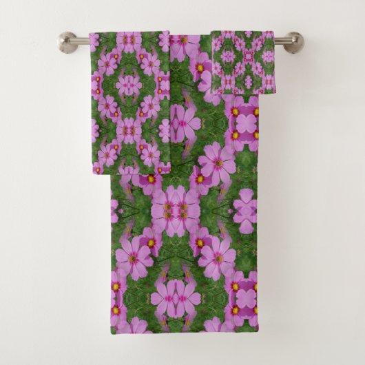 Roze Kosmos Daisy Flowers Abstracte Natuur Bad Handdoek (Insitu)