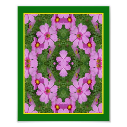 Roze Kosmos Daisy Flowers Mirror Abstract 8x10 Foto Afdruk (Voorkant)