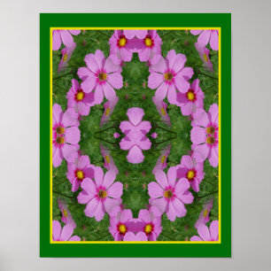 Roze Kosmos Daisy Flowers Spiegelen Abstracte Natu Poster