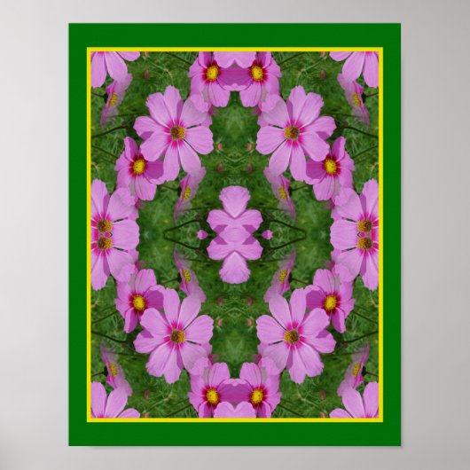 Roze Kosmos Daisy Flowers Spiegelen Abstracte Natu Poster (Voorkant)