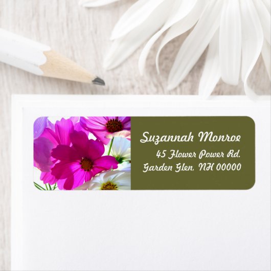 Roze Kosmos Floral Adresetiketten Etiket (Insitu)