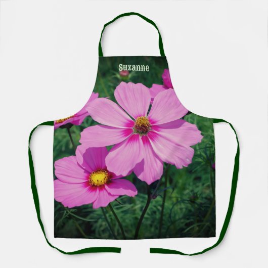 Roze kosmos Flowers, gepersonaliseerd Schort (Voorkant)