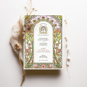 Roze Kosmos & Gele Wilde Bloemen Art Nouveau Kaart