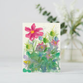 Roze Kosmos Nigella Bloementuin Waterverf Briefkaart (Staand voorkant)