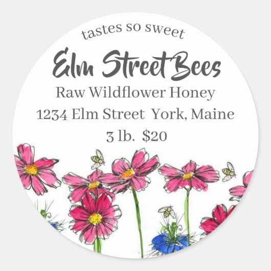 Roze Kosmos Verse Honing Bijen Label (Voorkant)