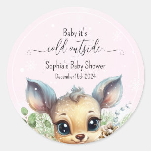 Roze Koud Buiten Schattige Herten Winter Baby show Ronde Sticker