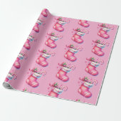 Roze Kous Kerstvakantie Cadeaupapier (Uitgerold)