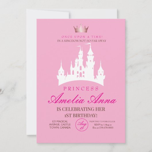 Roze Kraai Prinses 1e verjaardagsfeestje Kaart (Voorkant)