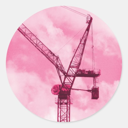 Roze kraan ronde sticker (Voorkant)