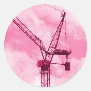 Roze kraan ronde sticker
