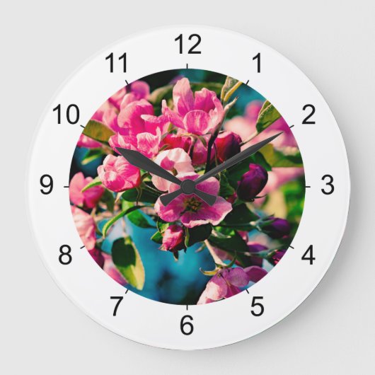 Roze krab Apple Flowers Grote Klok (Voorkant)