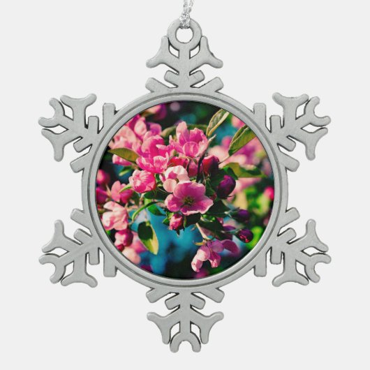 Roze krab Apple Flowers Tin Sneeuwvlok Ornament (Voorkant)