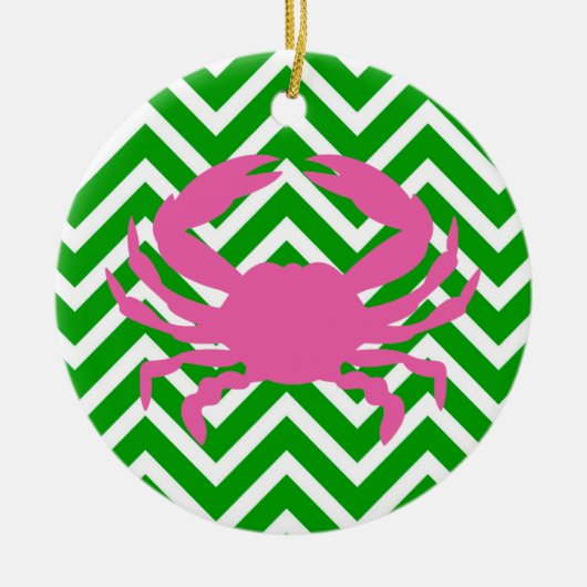 Roze Krab en Groene Chevron Monogram Keramisch Ornament (Voorkant)