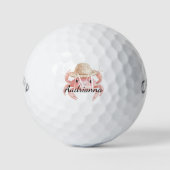 Roze Krab met Hoed Monogram Golfballen (Voorkant)