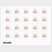 Roze Krab met Hoed Monogram Ronde Sticker (Vel)