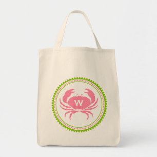 Roze krab Monogram Grocery Bag Tote Bag