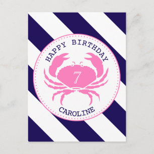 Roze Krab Nautische verjaardag Uitnodiging Briefkaart