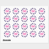 Roze Krab Nautische Verjaardagsfeestuitnodiging Ronde Sticker (Vel)