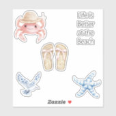 Roze Krab Strand Blauwe Zeester Vogel Sandalen Sticker (Vel)