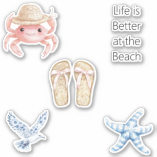 Roze Krab Strand Blauwe Zeester Vogel Sandalen Sticker