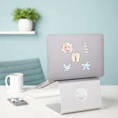 Roze Krab Strand Blauwe Zeester Vogel Sandalen Sticker (Laptop op bureau)