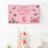 Roze Krab Zee Dieren Schelp Meisje Foto Verjaardag Spandoek (Insitu)