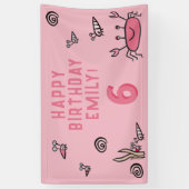 Roze Krab Zee Dieren Schelp Meisje Foto Verjaardag Spandoek (Verticaal)