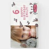 Roze Krab Zee Dieren Shell Meisje Foto Verjaardag Spandoek (Verticaal)