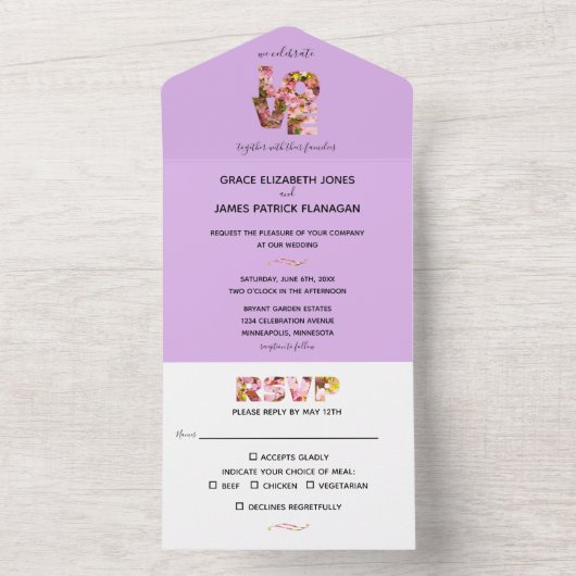 Roze krabappels bloesems Alle in één bruiloft All In One Uitnodiging (Binnen)