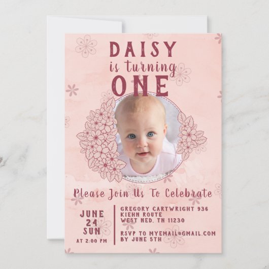 Roze krabbelbloemen foto kaart (Voorkant)