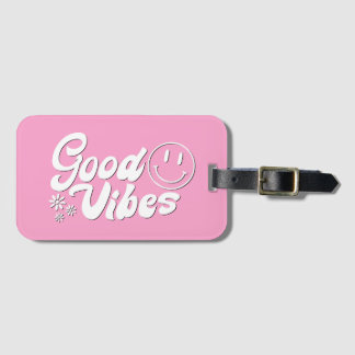 Roze Kracht: Groovy 70s Stijl Goede Vibes Bagagelabel