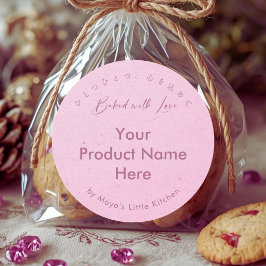Roze Kraft Elegante Script Bakkerij Productnaam Ronde Sticker