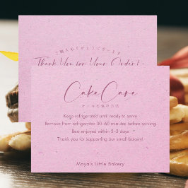 Roze Kraft Elegante Script Taart Verzorgingsinstru Bedankkaart