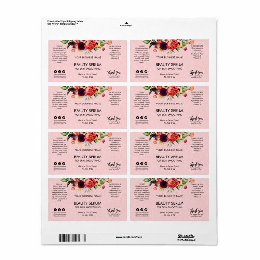 Roze Kraft getextureerde Face Serum Labels (Full Sheet)