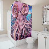 Roze Kraken Octopus Tentacles Douchegordijn (In situ)