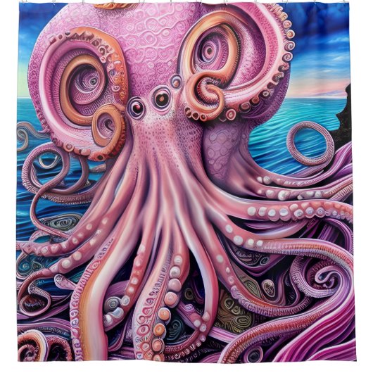 Roze Kraken Octopus Tentacles Douchegordijn (Voorkant)