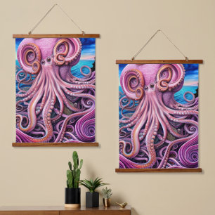 Roze Kraken Octopus Tentacles Hangend Wandkleed
