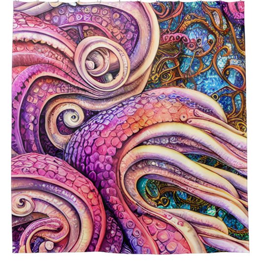 Roze Kraken Tentacles Octopus Douchegordijn (Voorkant)